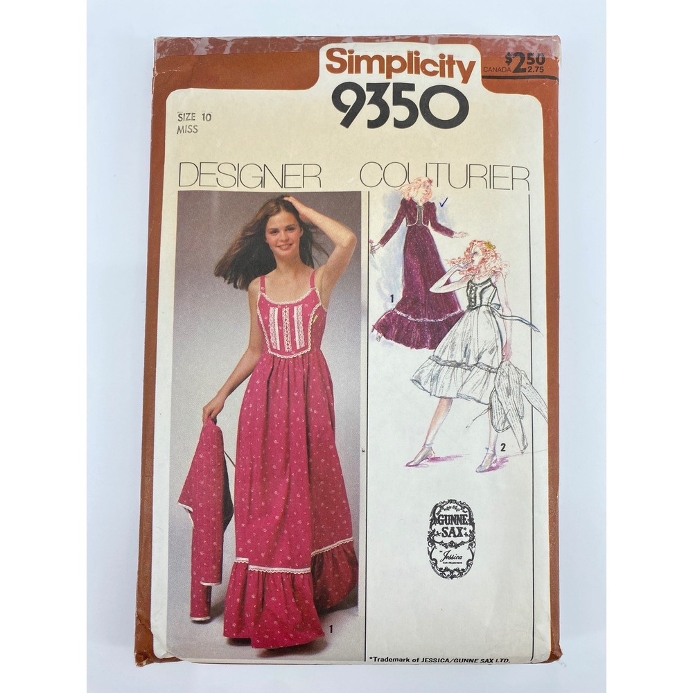 Simplicity 9350 Gunne Sax Dress & Quilted Jacket Sewing Pattern Size 10 CUT VTG